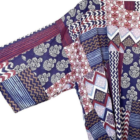 J. Jill boxy patchwork print organic cotton top blouse Size L boho lagenlook flo - Picture 6 of 8